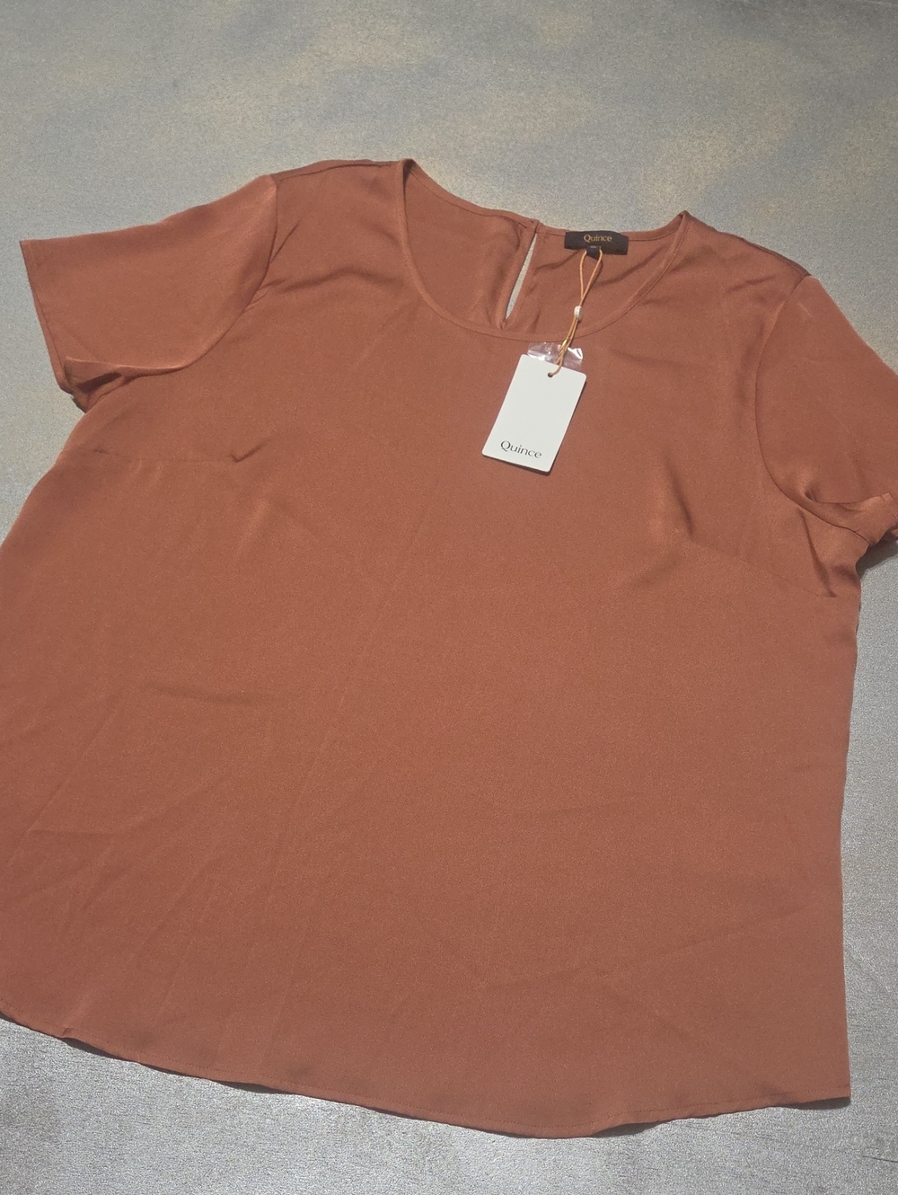 Quince Short Sleeve Crewneck Top in Rust Silk